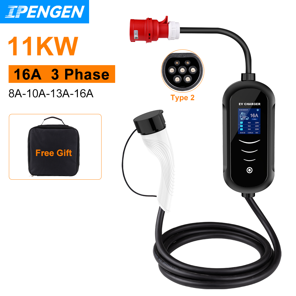 Portable Ev Charger 32A Type 2 Cee Plug - IPENGEN-Carregador Portátil para Veículo Elétrico, Caixa